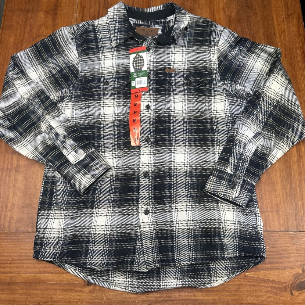 NWT Orvis Heavyweight Double Brushed Flannel Mens M Navy Plaid Cotton Shirt